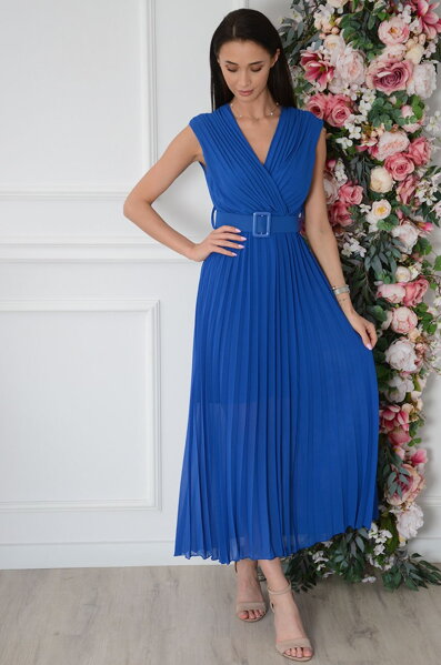 Modré plisované midi šaty Vilonia