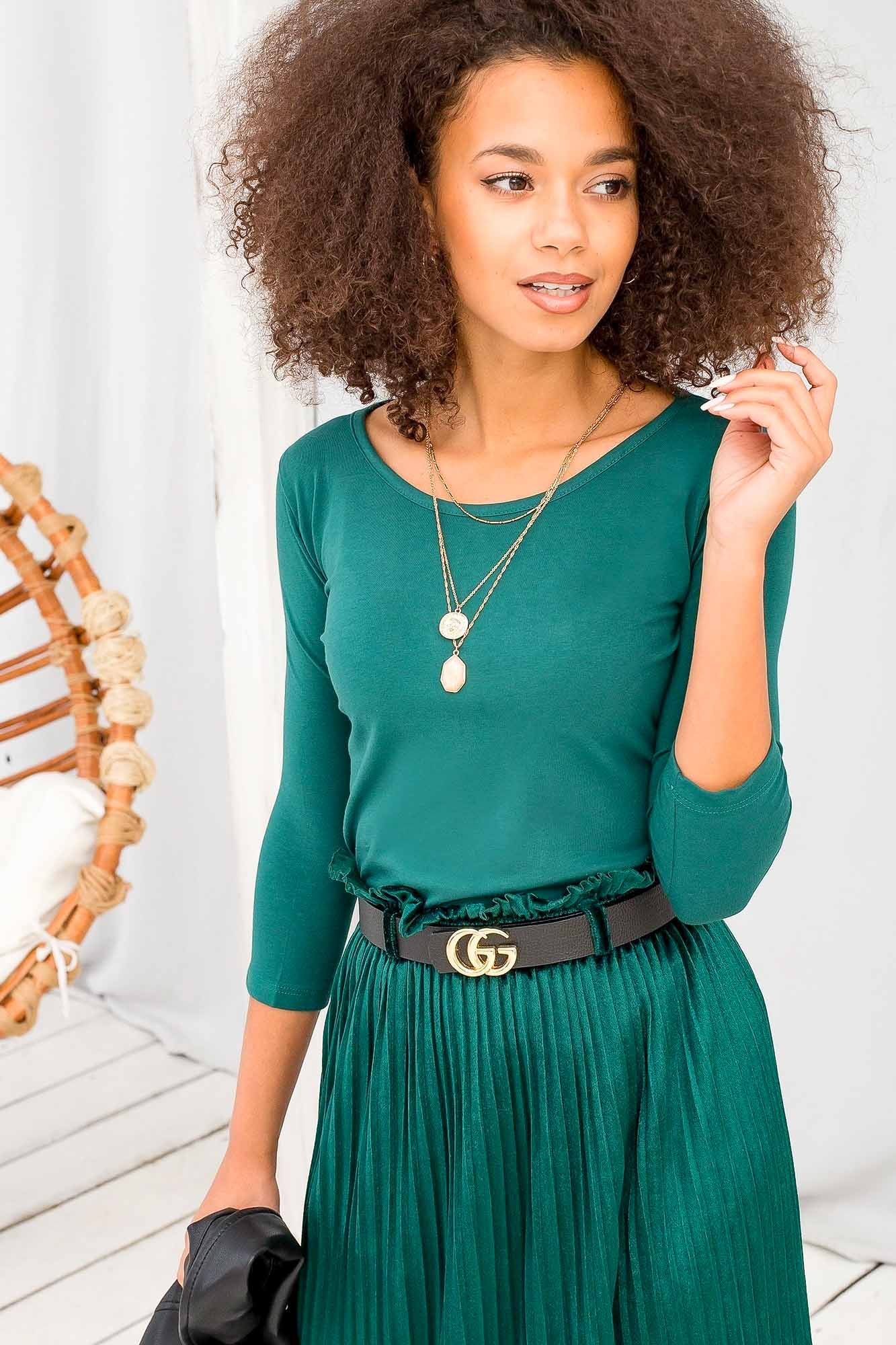 PLANETA-MODY Tmavozelené basic tričko Mona, Veľkosť XL (42)