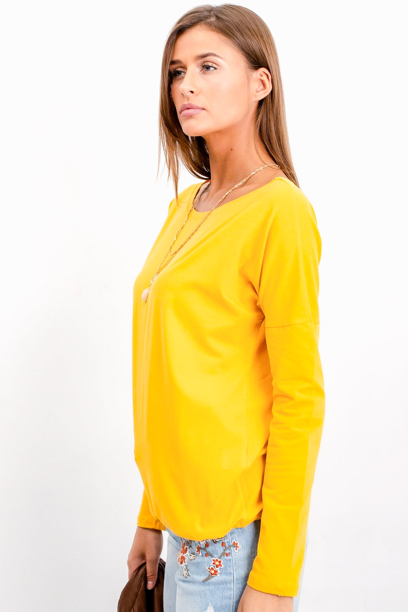 Horčicové tričko s dlhým rukávom Carla