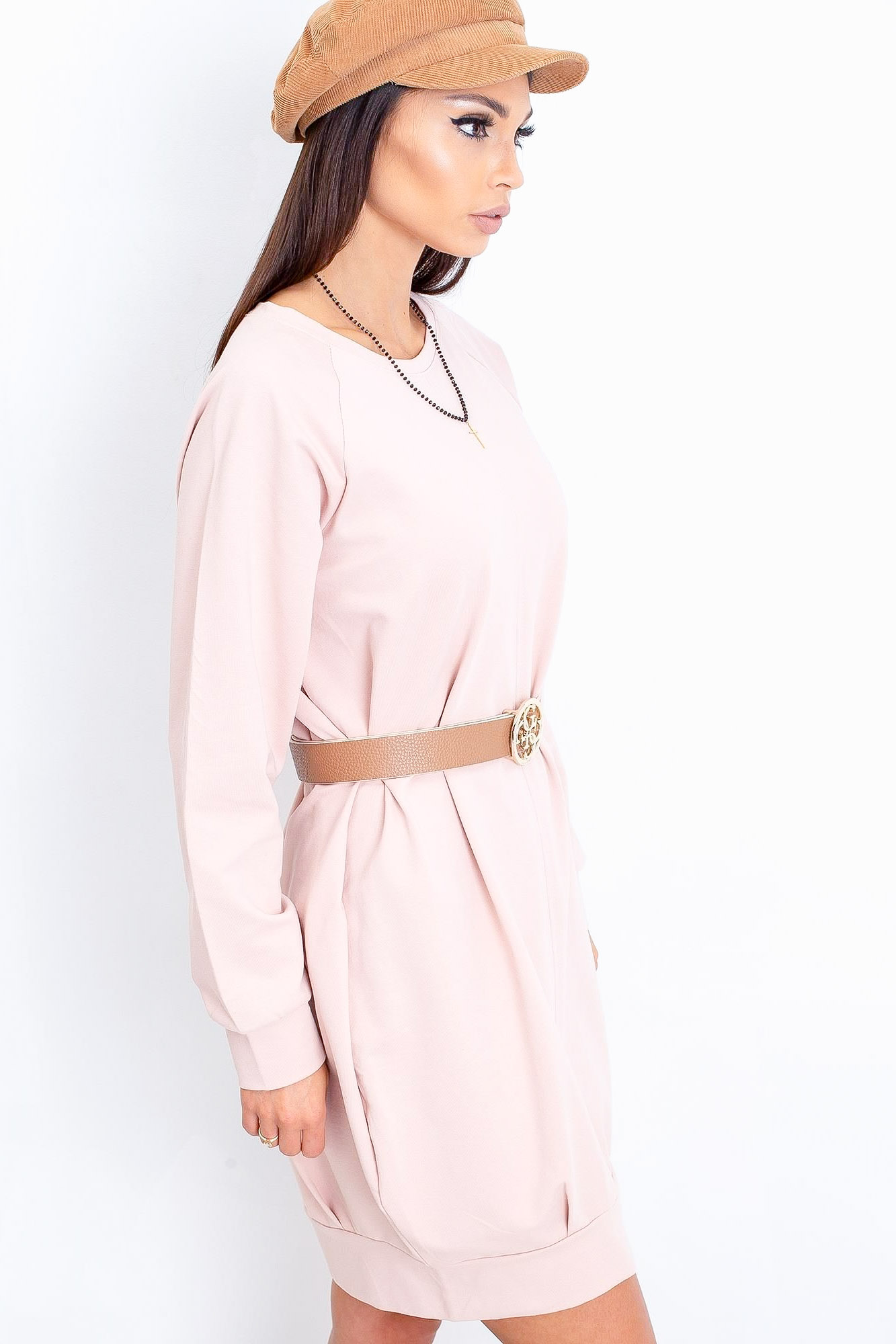 PLANETA-MODY Púdrové teplákové šaty Cristine, Veľkosť L/XL