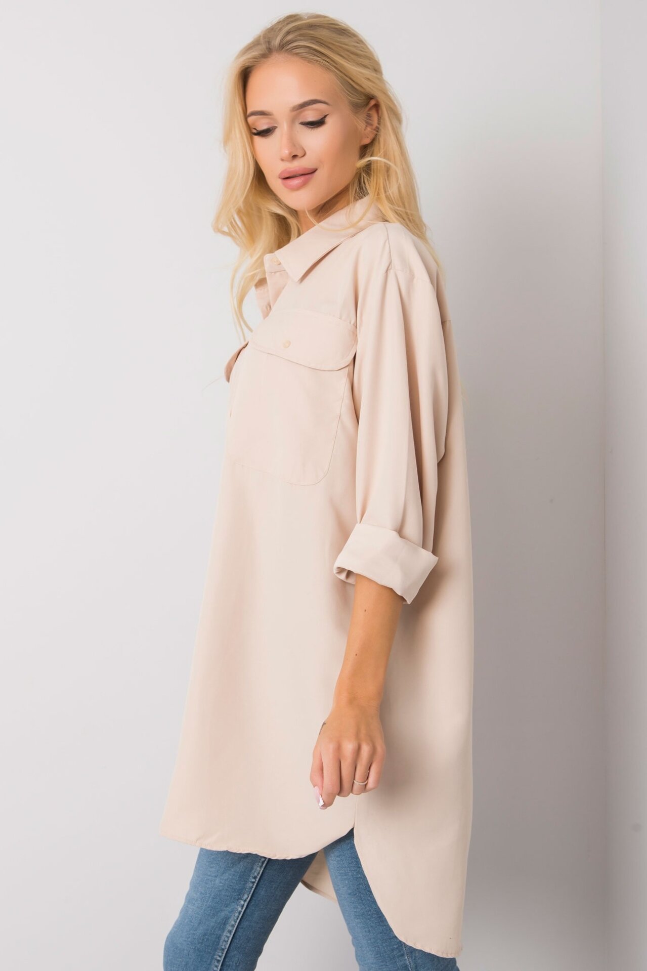 Béžová predĺžená košeľa Cathy