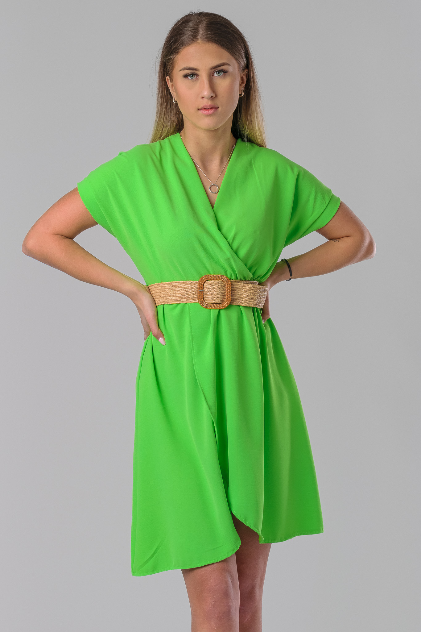 Zelené letné šaty s opaskom Ellery