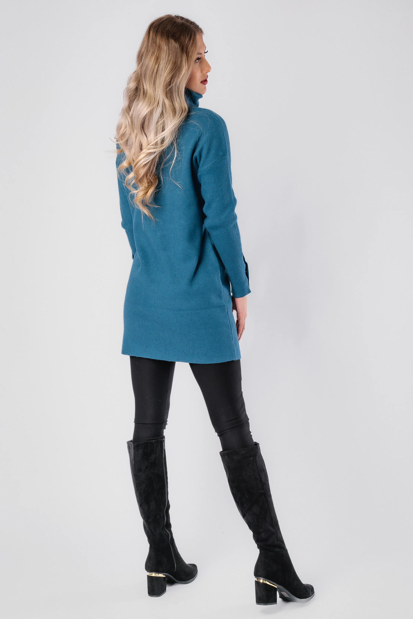 Petrolejové rolákové šaty s gombíkmi