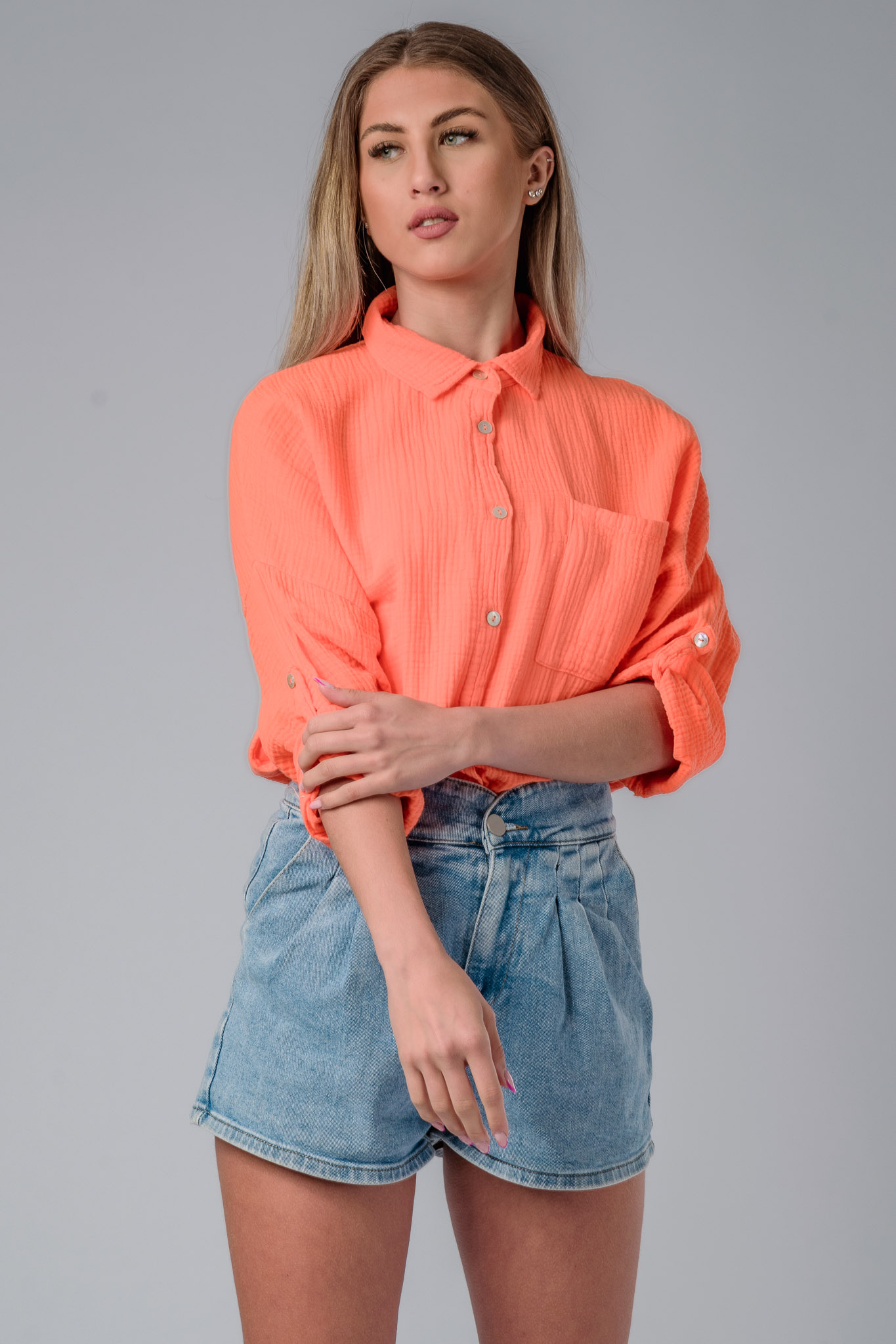 Oranžová mušelínová košeľa Sally