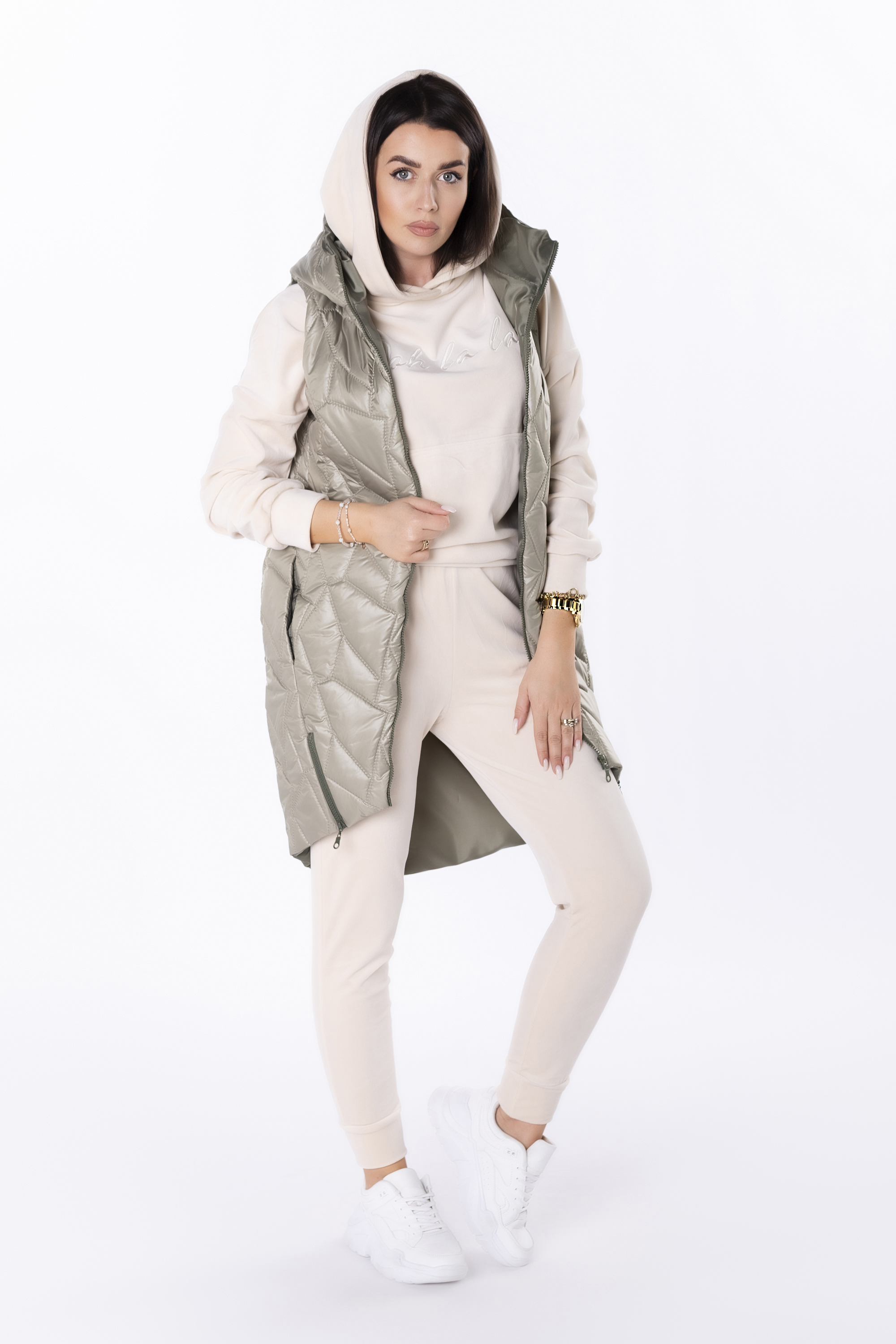 Prešívaná bledozelená vesta Ashle