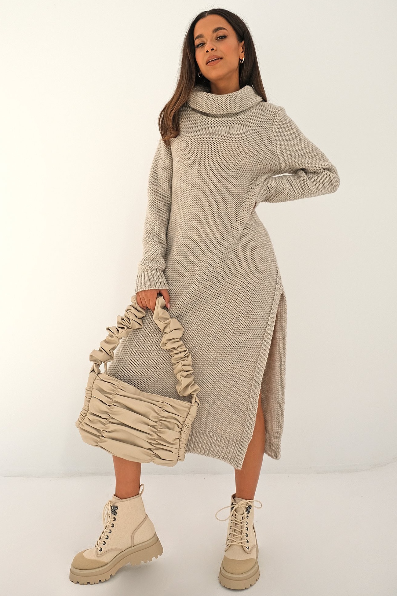 Svetrové midi šaty ADRIANA béžové