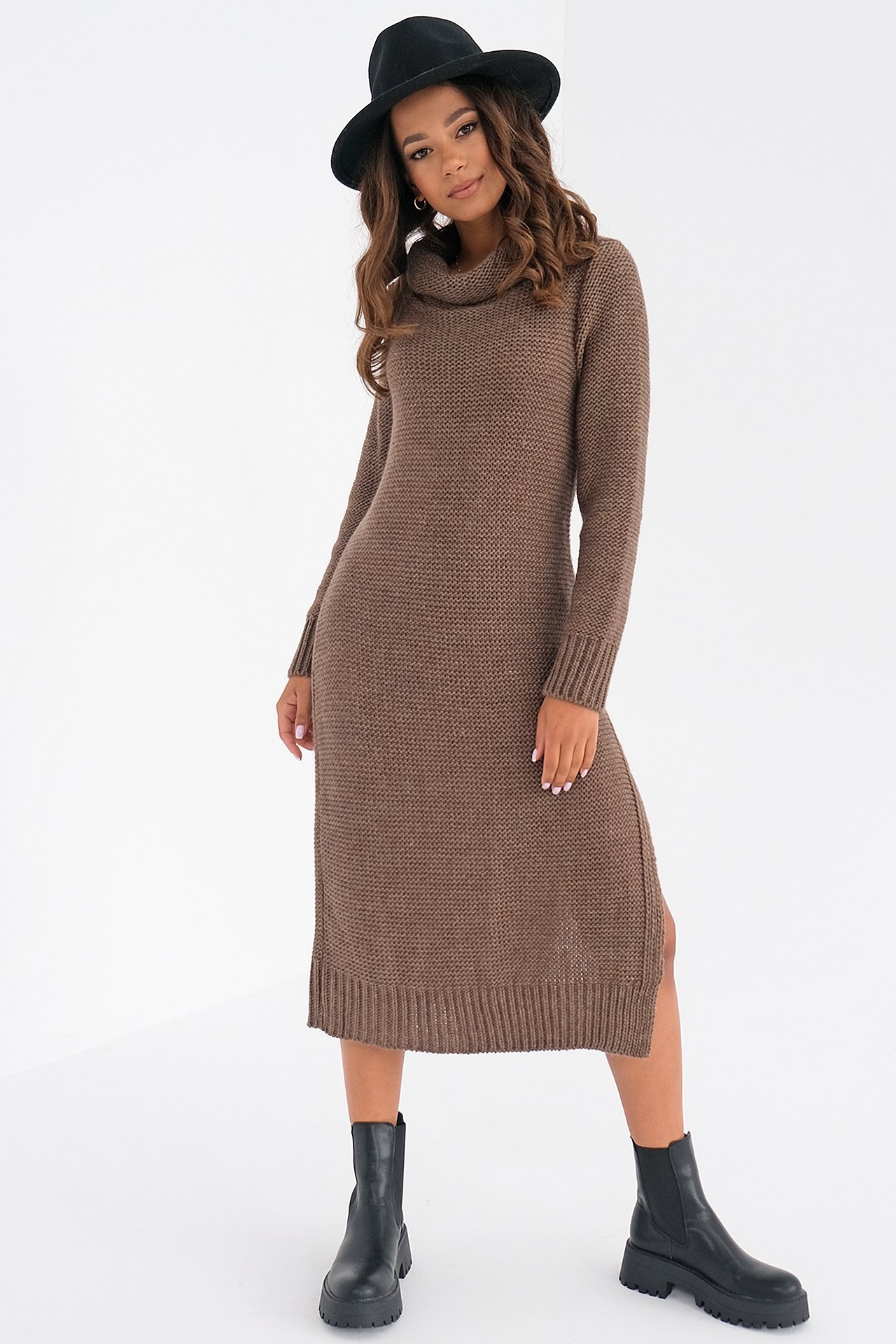 Svetrové midi šaty ADRIANA hnedé