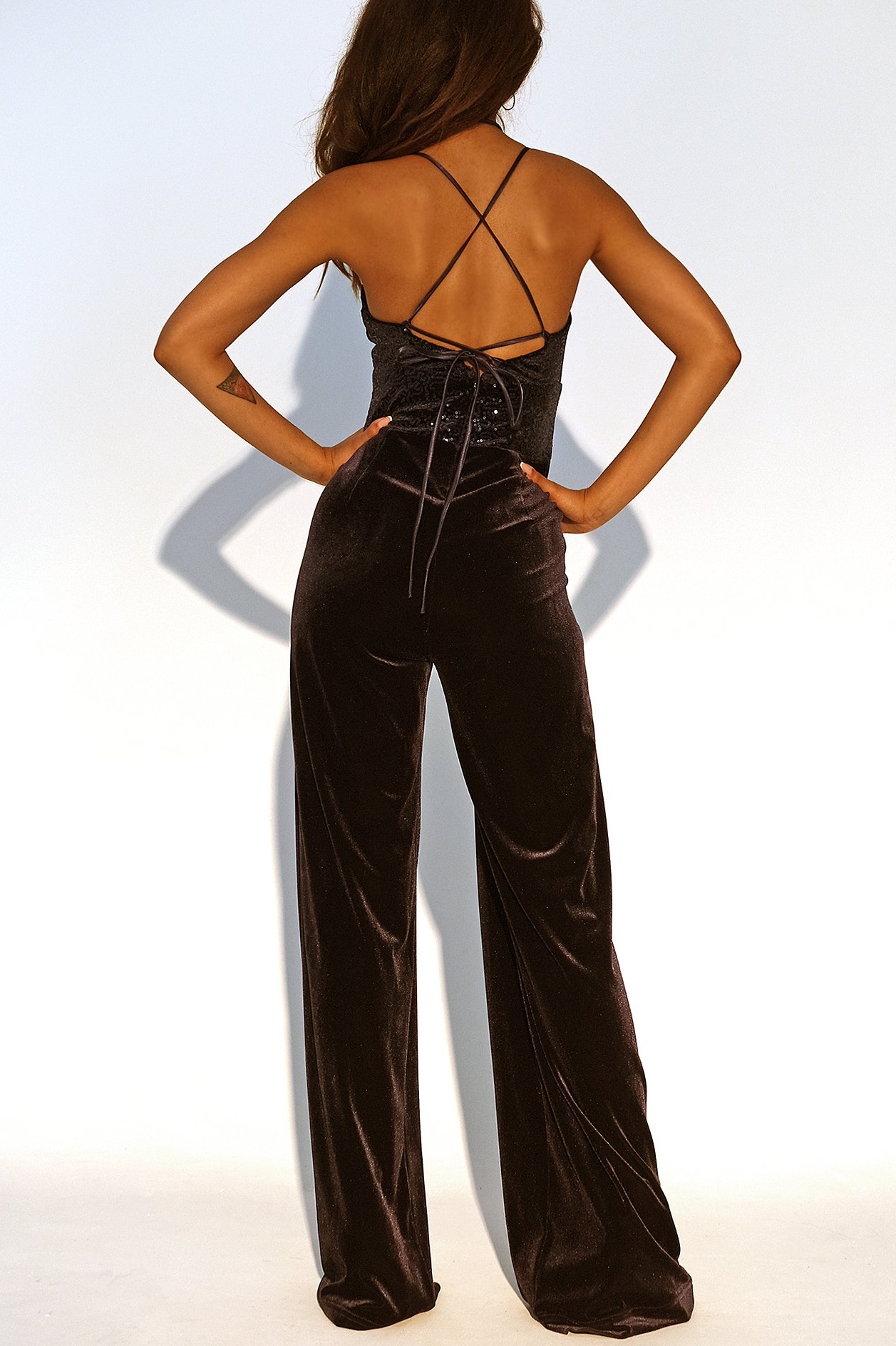 Luxusný zamatový overál Moss tmavomodrý