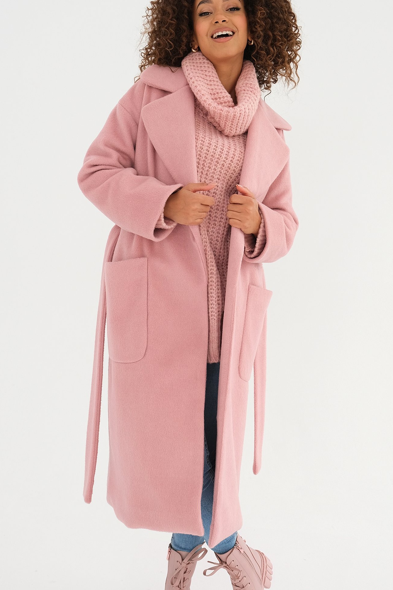 Flaušový kabát s opaskom SAGE