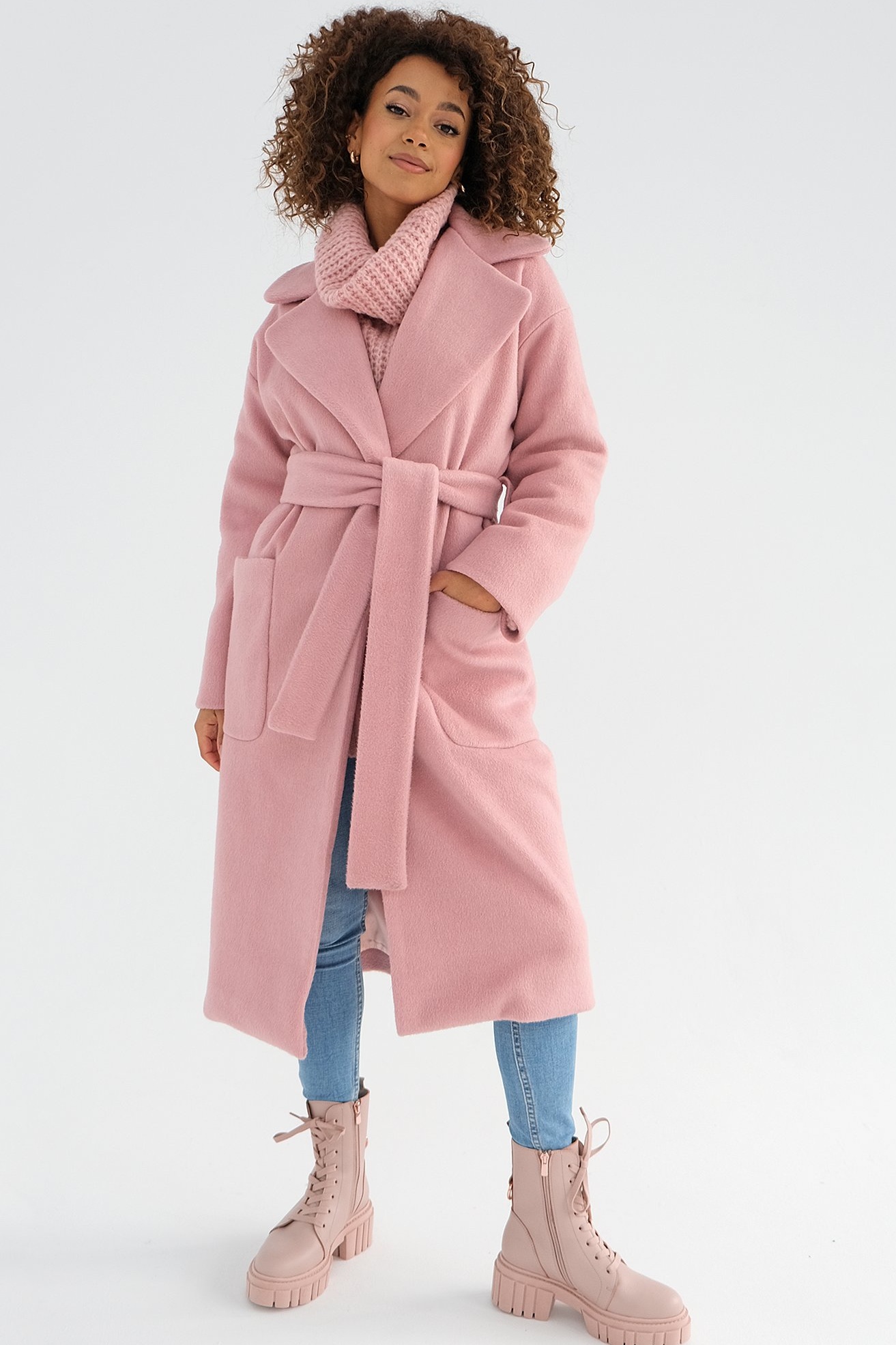 Flaušový kabát s opaskom SAGE