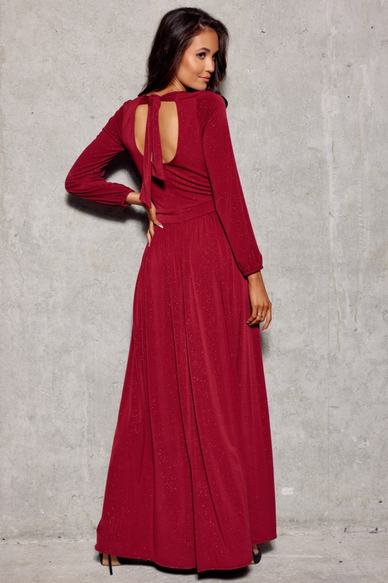 PLANETA-MODY Bordové brokátové šaty s rukávom CARLA, Veľkosť XL (42) – Obrázok 3