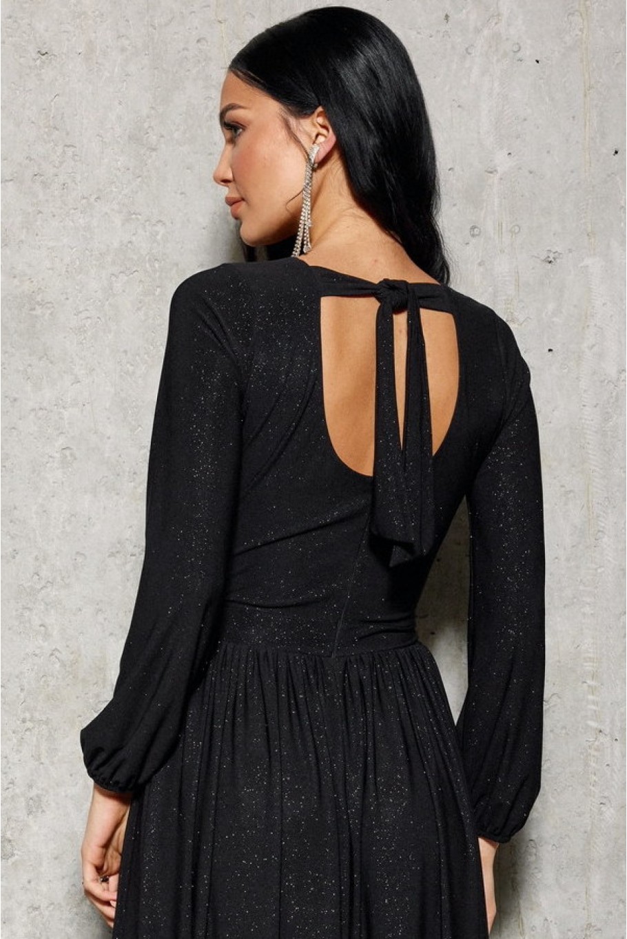 PLANETA-MODY Čierne brokátové šaty s rukávom CARLA, Veľkosť XL (42) – Obrázok 3