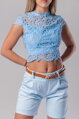 Svetlomodrý krajkovaný crop top Zana