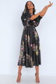 Saténové šaty Black Floral