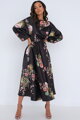 Saténové šaty Black Floral