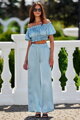 Svetlomodrý saténový crop top Marbella