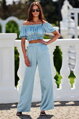 Svetlomodrý saténový crop top Marbella