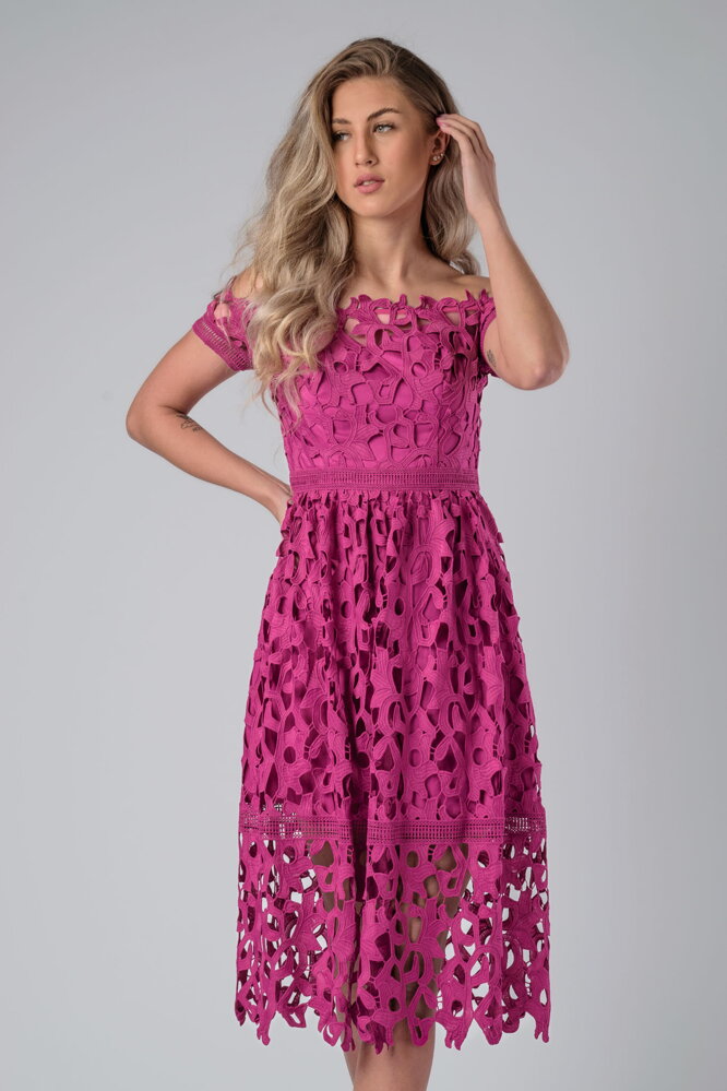 Fuchsiové krajkované midi šaty Exclusive Fuchsiové krajkované midi šaty Exclusive