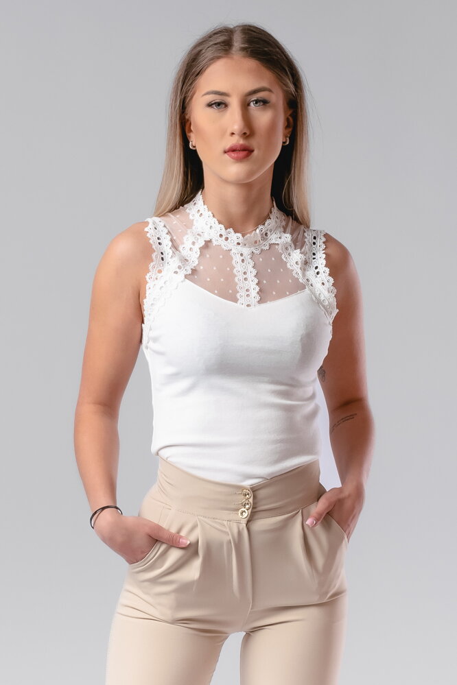 Smotanovo-biely krajkovaný top Kristy Smotanovo-biely krajkovaný top Kristy
