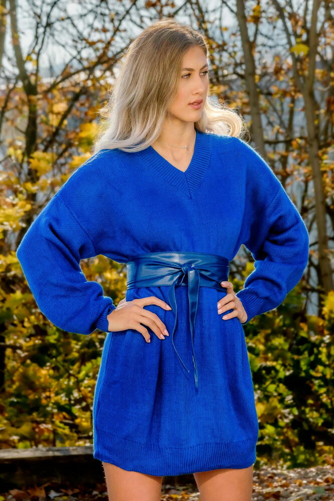 Modré svetrové šaty Colan