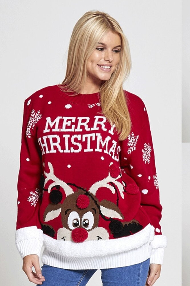Dámsky vianočný sveter Merry Christmas červený Dámsky vianočný sveter Merry Christmas červený