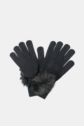 Čierne úpletové rukavice s pompónom