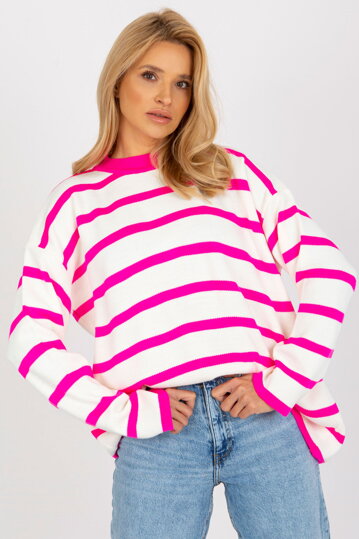 Pruhovaný oversize pulóver fuchsia