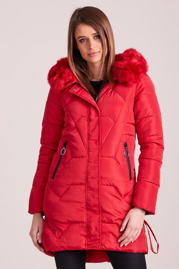Červená prešívaná bunda na zimu