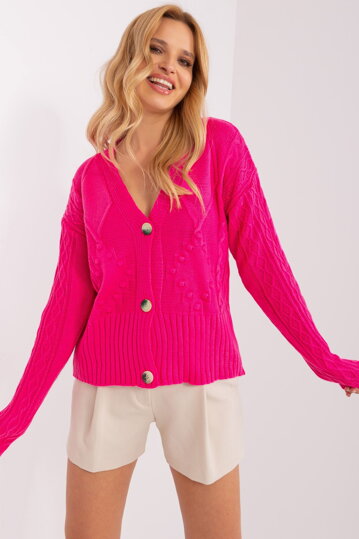 Ružový neónový sveter s gombíkmi
