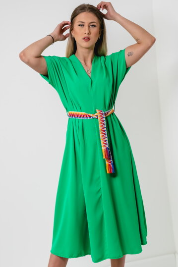 Zelené midi šaty s opaskom