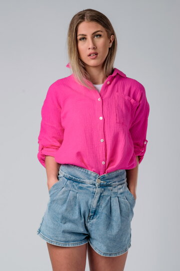 Fuchsiová mušelínová košeľa Sally