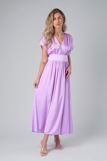 Saténové dlhé šaty Vittoria fialové