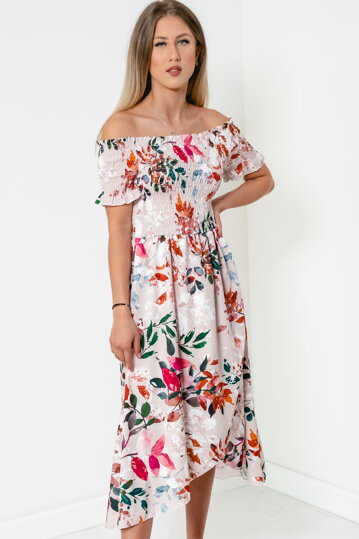 Béžové kvetované midi šaty