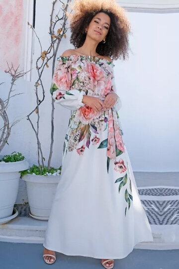 Luxusné biele šaty s kvetmi Floral