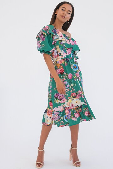 Kvetované šaty s volánom Jasmine zelené