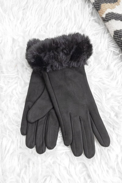 Čierne rukavice s kožušinovým lemom