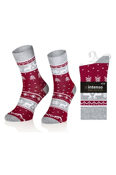 Vianočné ponožky 1887 bordová/sivá