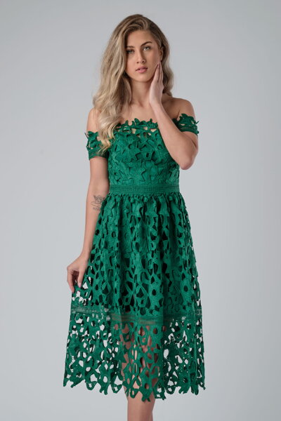 Zelené krajkované midi šaty Exclusive