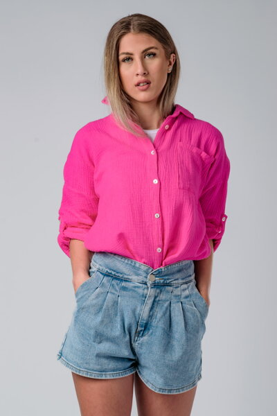 Fuchsiová mušelínová košeľa Sally