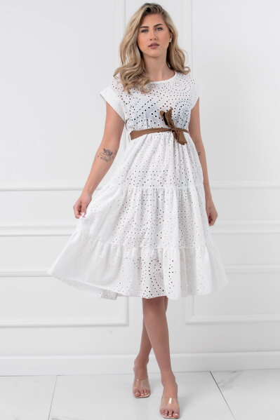 Biele madeirové šaty s viazaním
