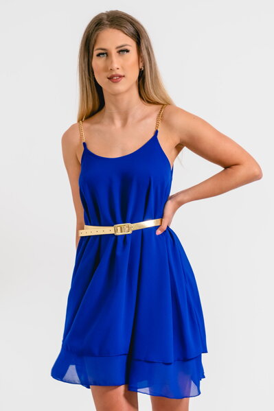 Modré šifónové šaty s retiazkovými ramienkami