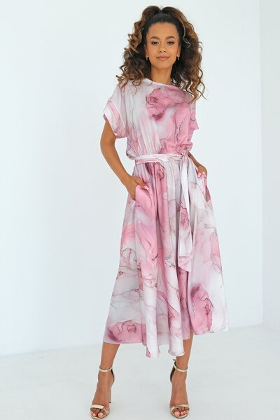 Vzorované midi šaty Linda ružové