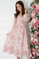 Púdrovo-ružové midi šaty s drobnými kvetmi Agnese
