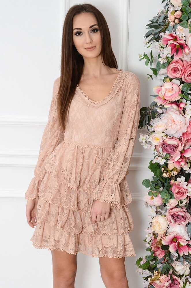 Čipkované šaty s volánmi ružové Felicia