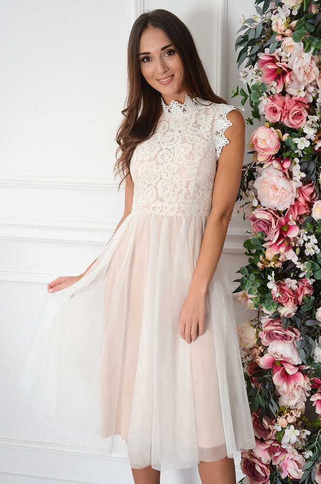Bielo-béžové šaty s krajkou Diori