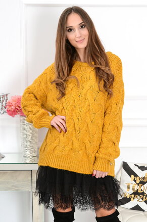 Horčicový pletený oversize pulóver Aspen