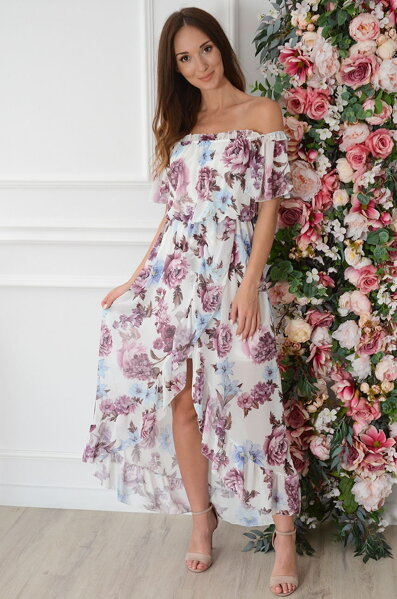 Kvetované asymetrické šaty Alzona