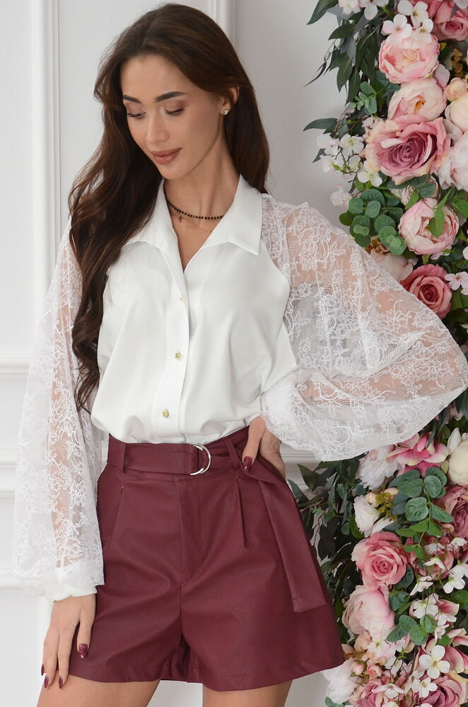 Luxusná biela košeľa s krajkovanými rukávmi Tulie