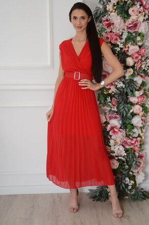 červené plisované midi šaty Vilonia