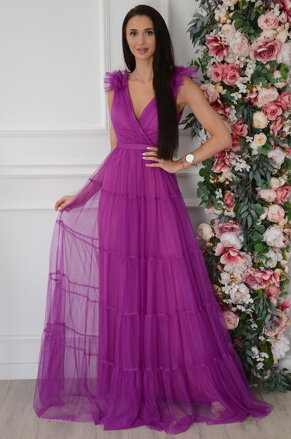 Luxusné spoločenské tylové šaty Inez fialové